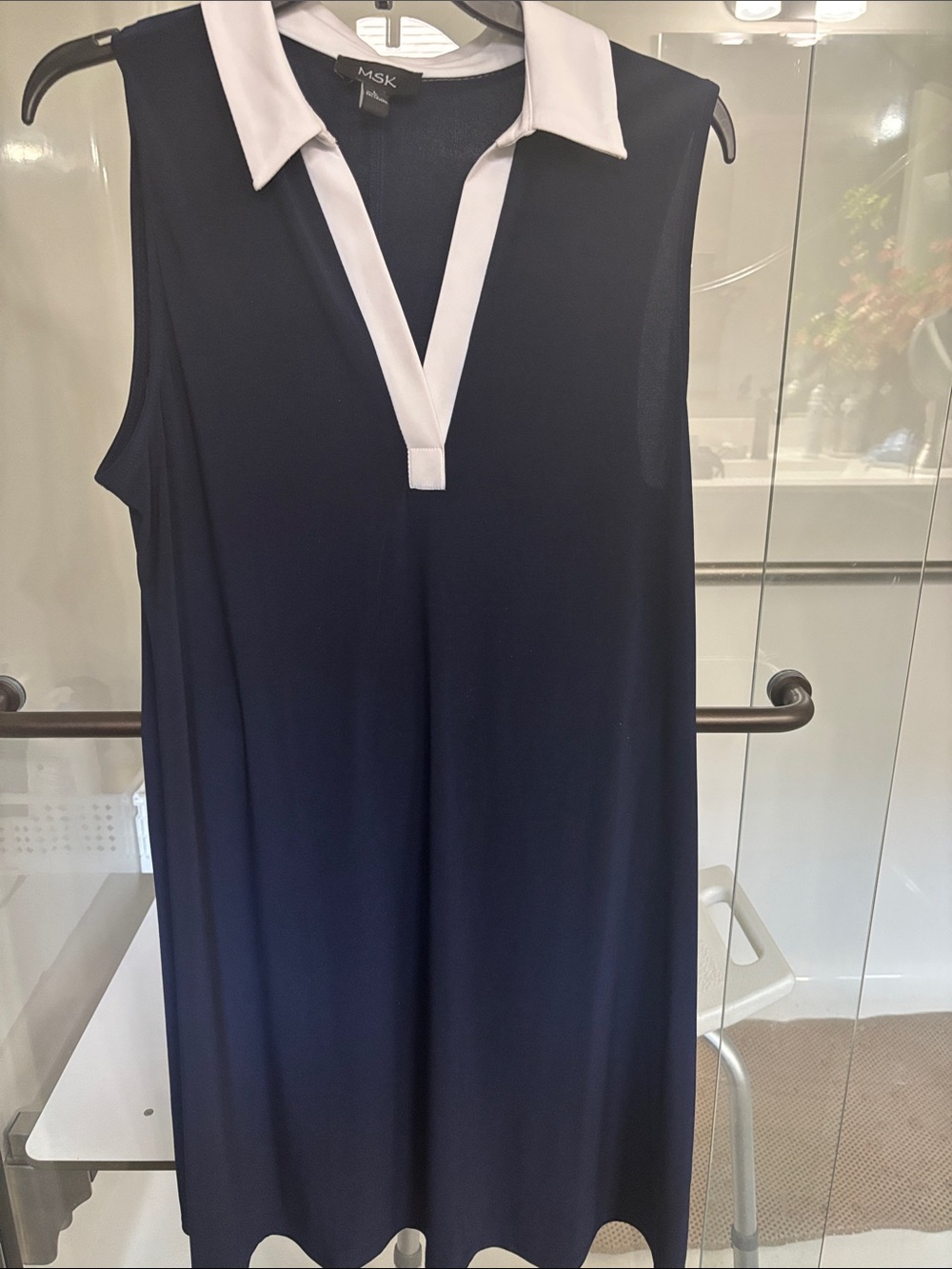 MSK Navy Sleeveless Midi Dress with White Contrast Collar